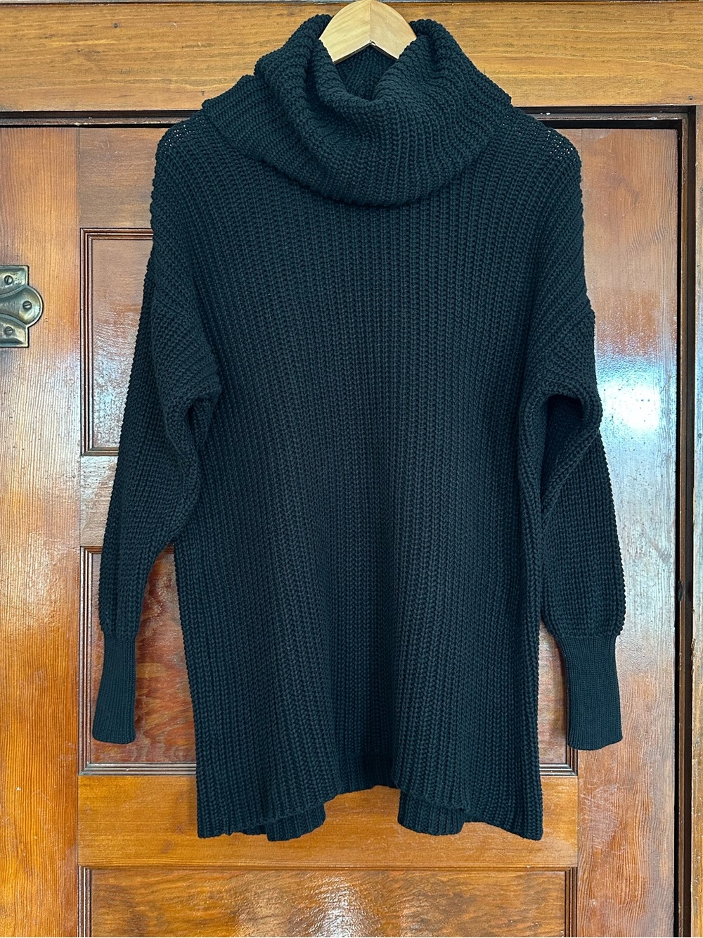 American Apparel Black Oversized Fisherman Cowl Neck Rib Knit Sweater One Size